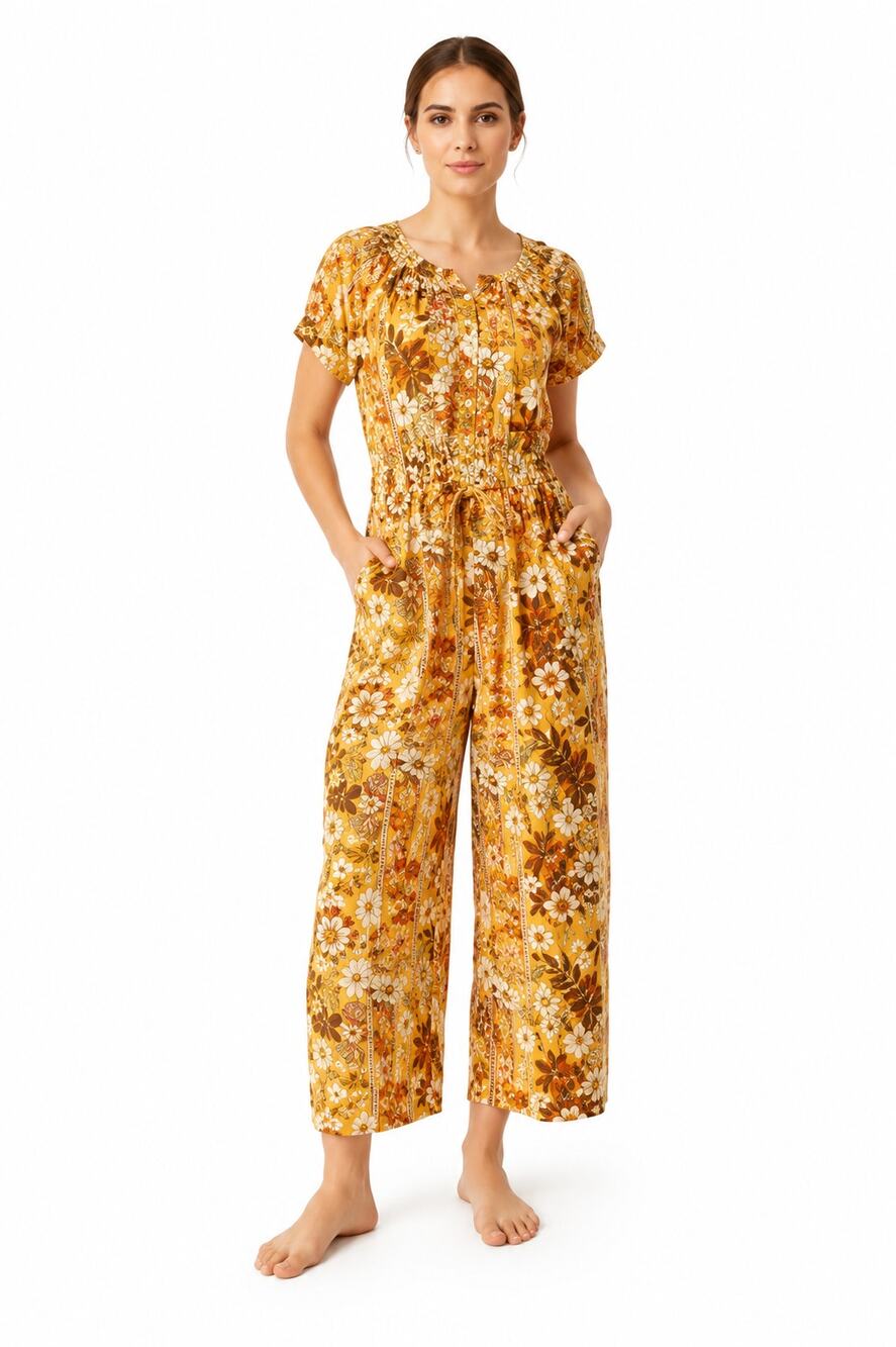 Melloday Women's Floral Wide Leg Jumpsuit Size Small NWOT Boho Short Sleeve